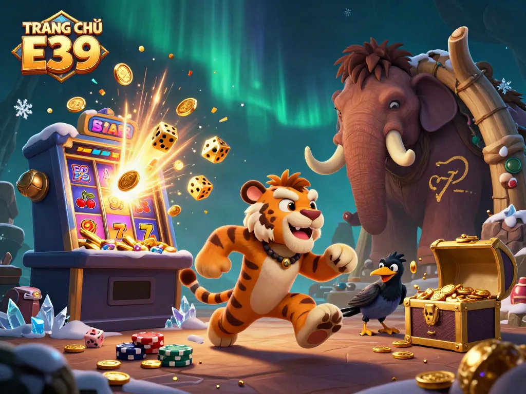 Engage with TRANG CHỦ E39 in a vibrant casino scene showcasing dynamic gambling elements and fun characters.