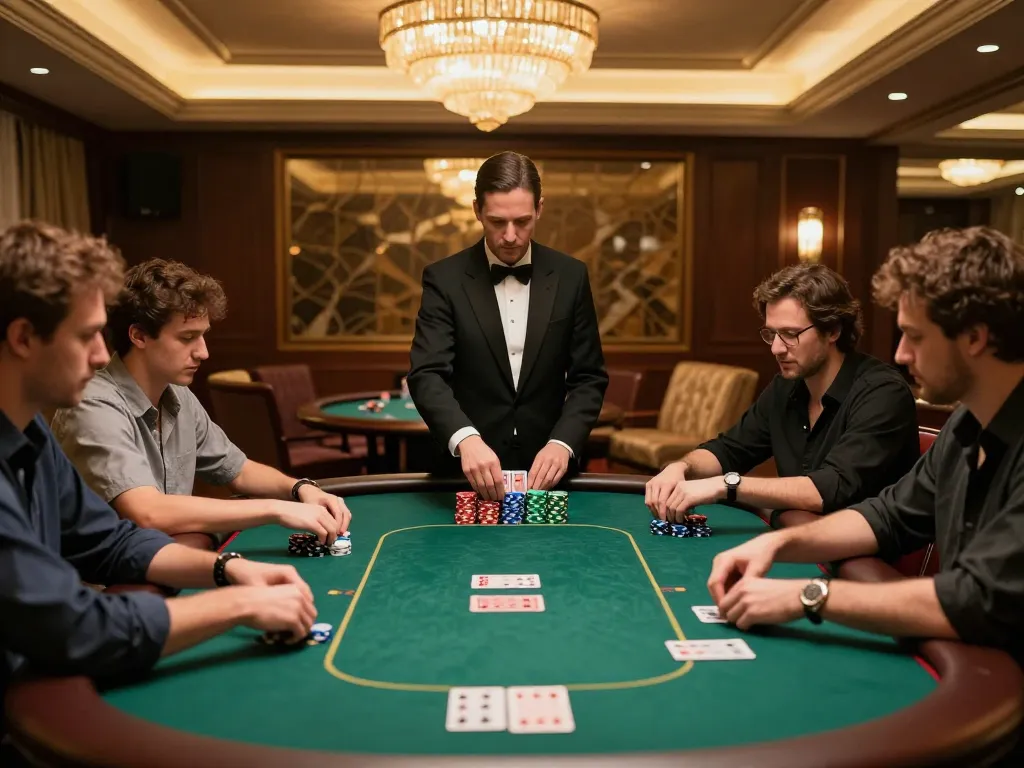 Engaging players at a high-stakes poker game in a luxurious casino setting showcasing g28 com.