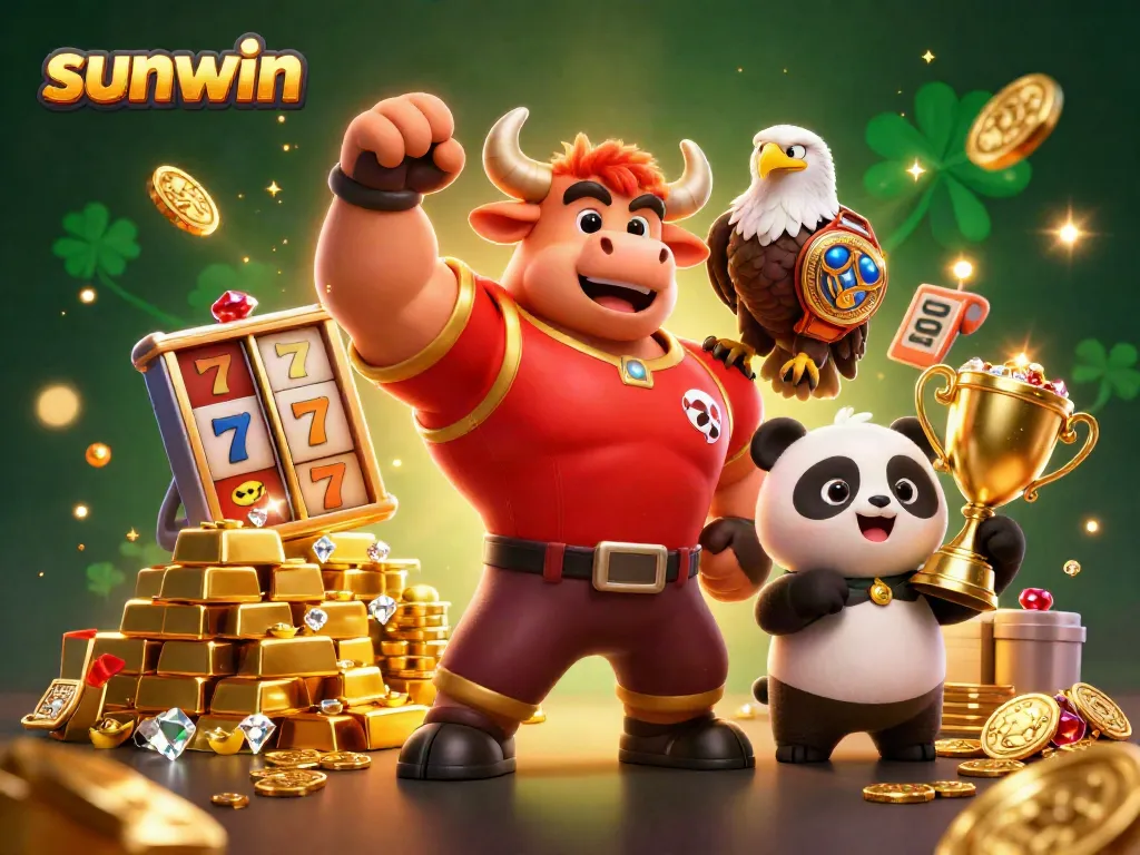 Engage in thrilling gaming adventures with sunwin's vibrant casino scene featuring dynamic characters and jackpot treasures.