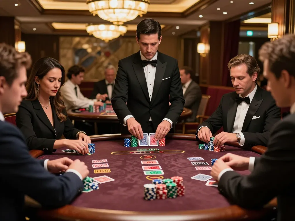 Players enjoying blackjack at SOC88, showcasing strategic gameplay in a luxurious casino.