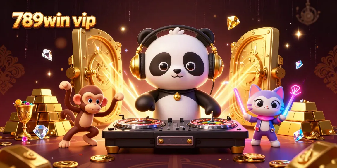 Experience the thrill of gaming with 789win vip as DJ panda spins on roulette wheels amid vibrant riches.