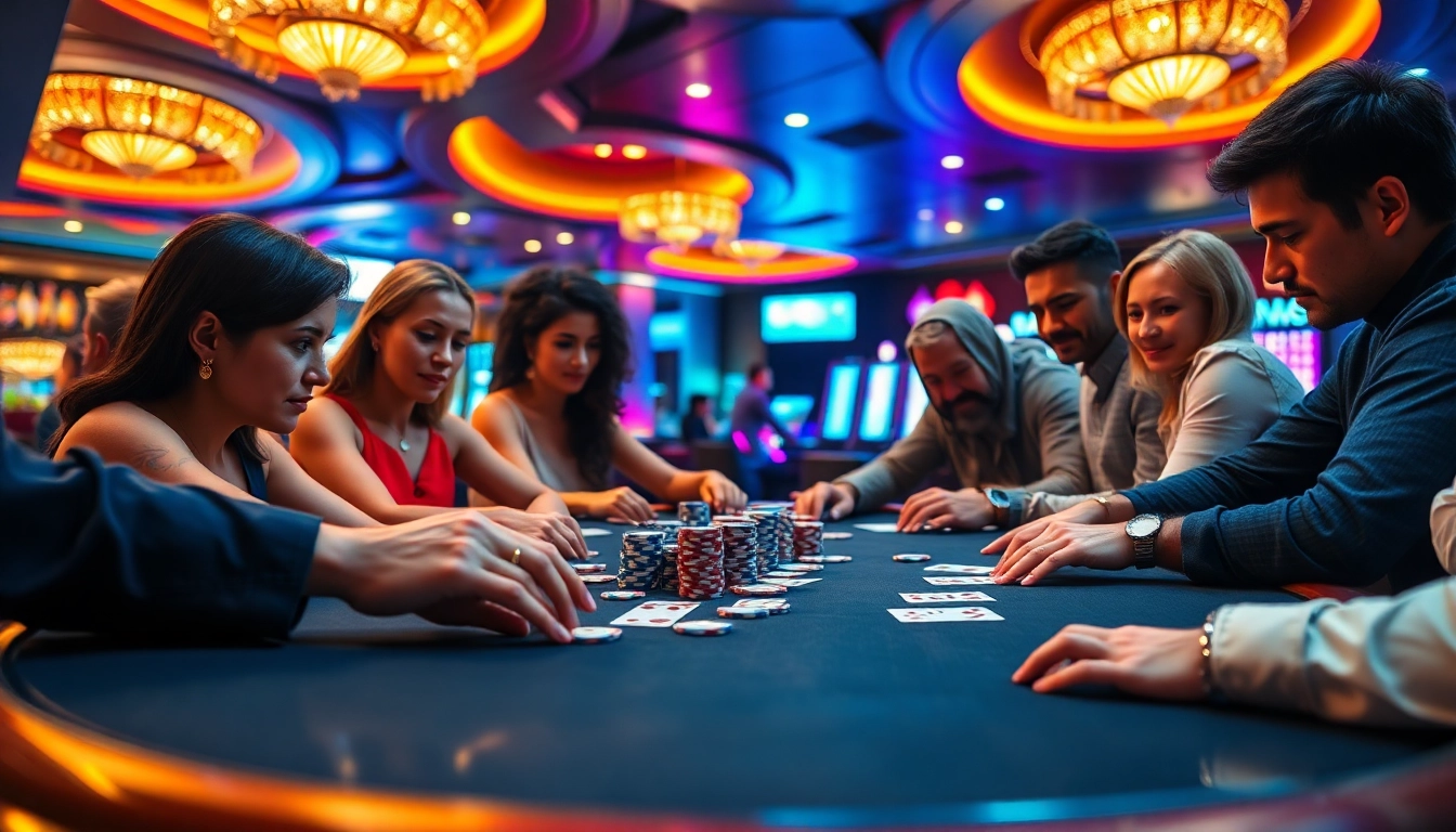 Intense players engaged in a thrilling Poker Game at a stylish casino table