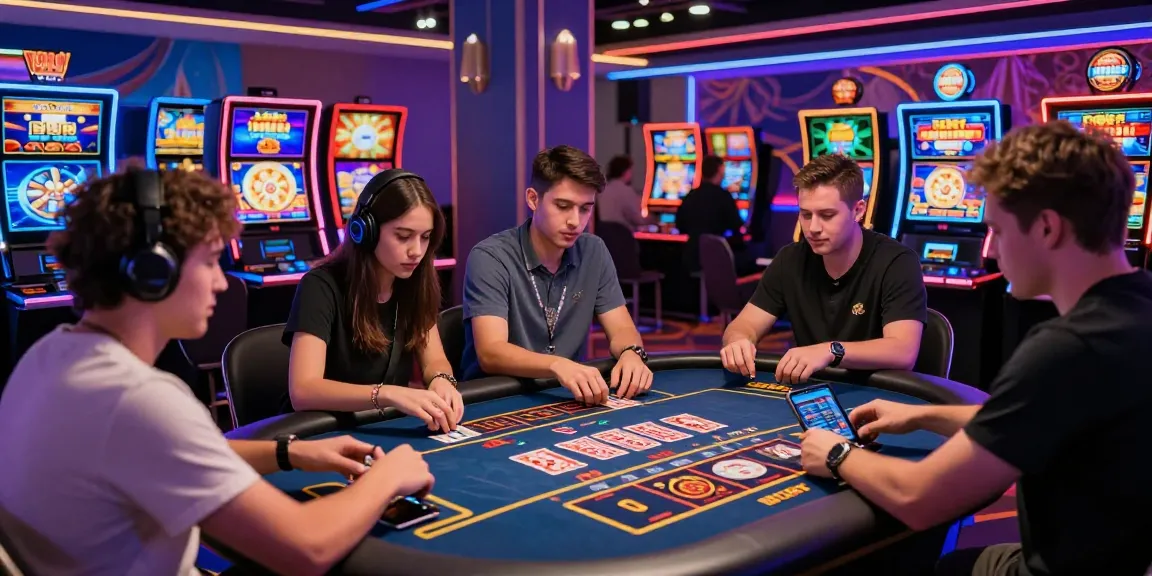 Betebet online gambling scene showcasing players at a lively digital casino table with vibrant graphics.