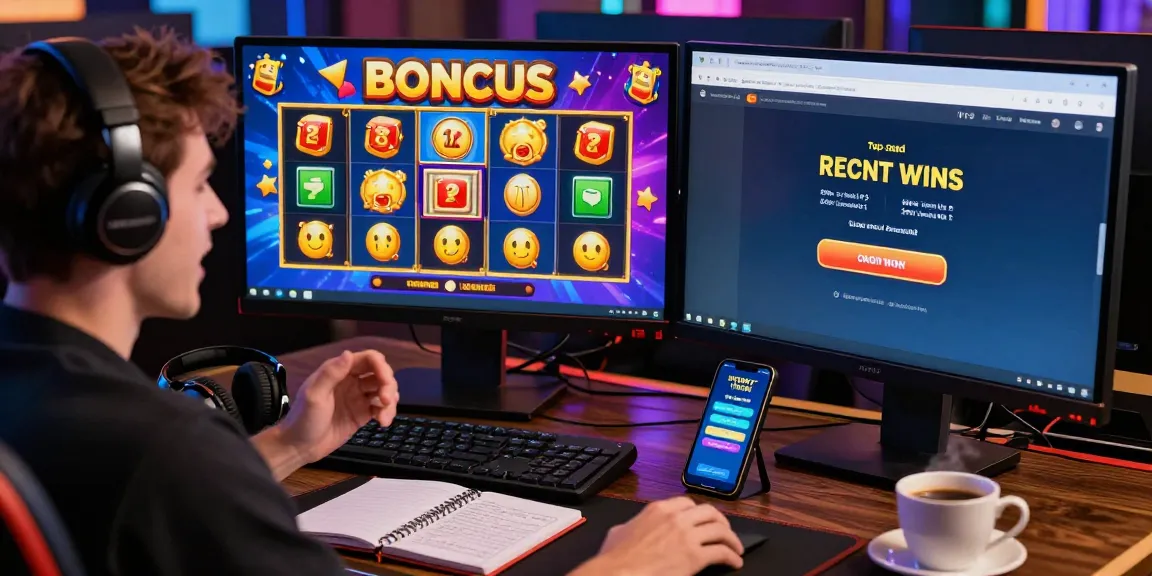 Engaged player enjoying bonus buy slots at an online casino with vibrant graphics and gaming accessories.