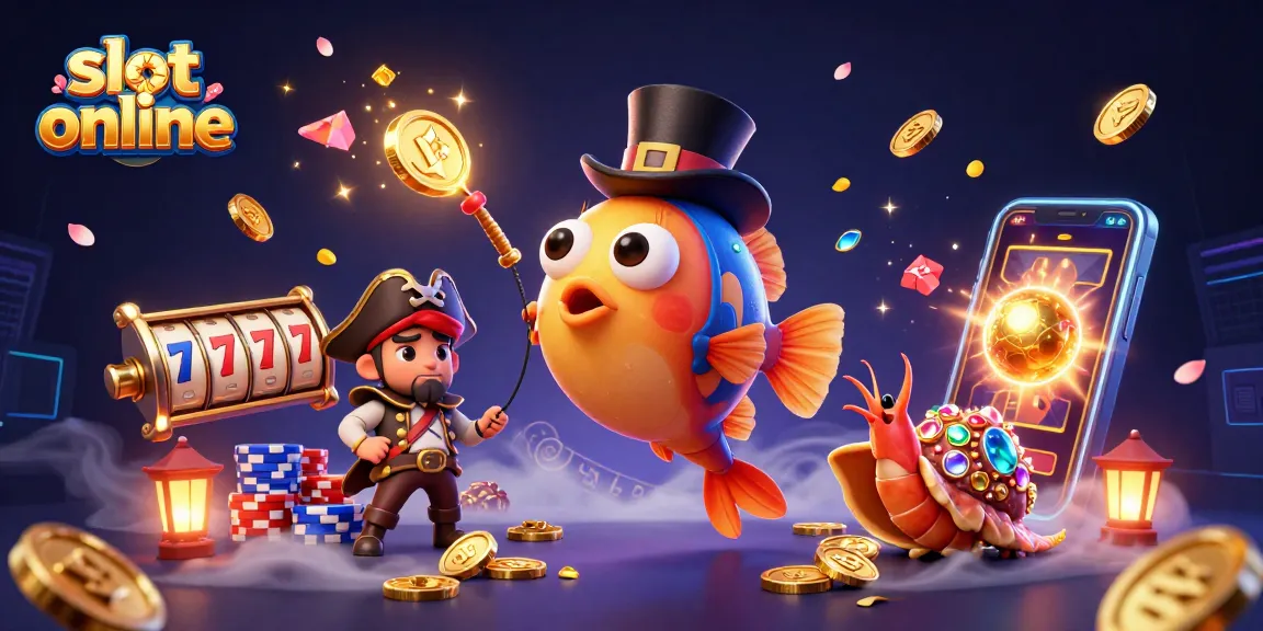 Permainan slot online yang menarik dengan karakter unik dan koin emas yang bertebaran.