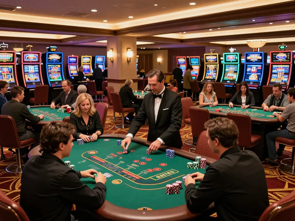 Các người chơi thưởng thức blackjack tại Rikvip, thể hiện sự phấn khích và chiến lược tại các bàn casino.