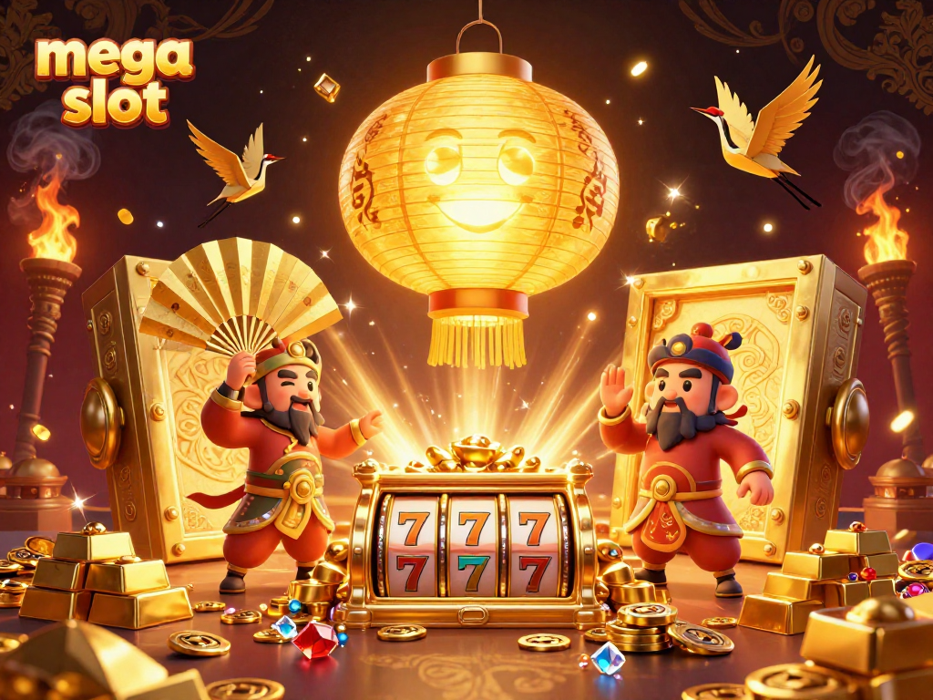 Experience mega slot excitement with golden spirits and treasures at this vibrant casino scene.