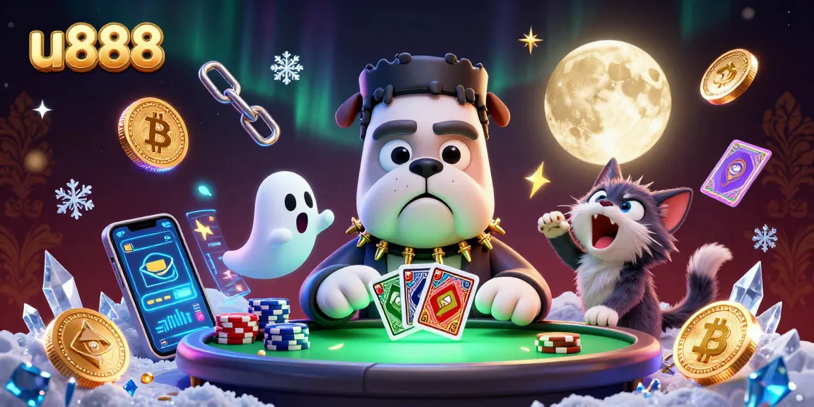 Experience thrilling gameplay at u888 with a spooky casino scene featuring vibrant 3D characters.