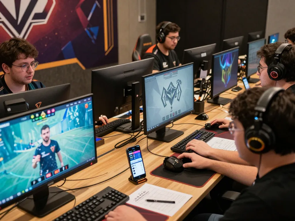 IDNSCORE players intensely engage in a thrilling online gaming tournament showcasing competitive excitement.