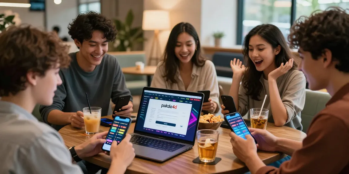 Engaging scene with users accessing pakde4d for online betting, showcasing social interaction and excitement.