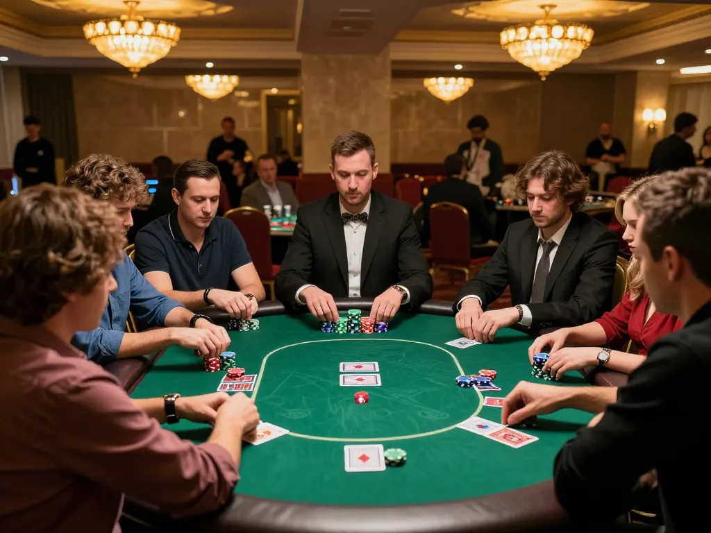 SC88 poker players engaging in a thrilling game at a vibrant casino table with colorful chips