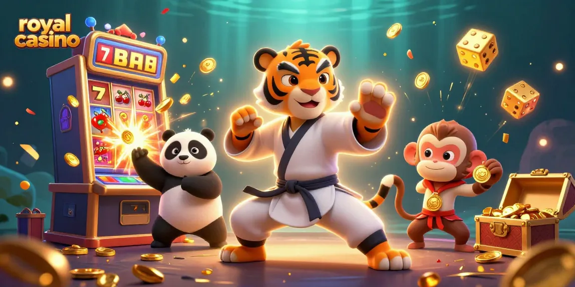 Experience the excitement of royal casino gameplay with characters amid a vibrant, dynamic casino scene.