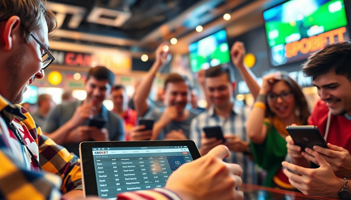Mengamati taruhan SBOBET dengan semangat di bar olahraga yang ramai.