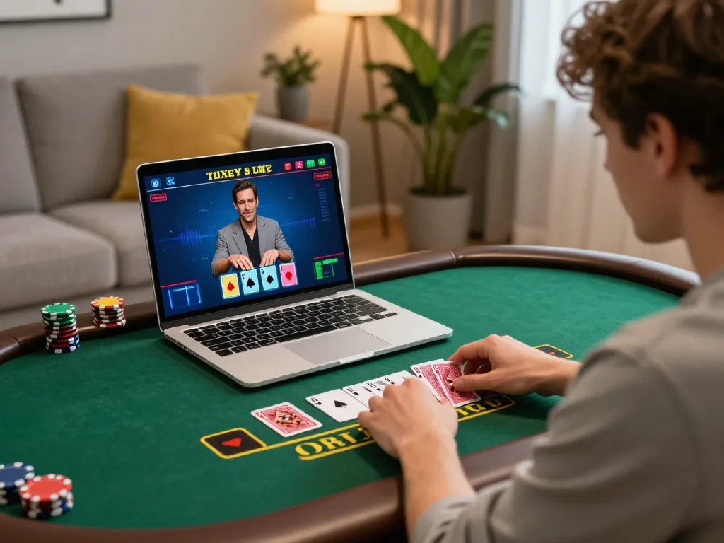 Player engaging with live dealer blackjack on ok365, showcasing an immersive online gambling experience.