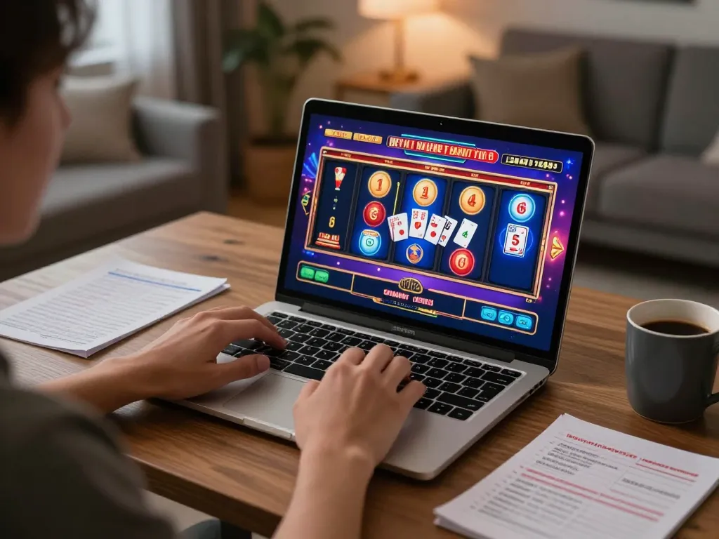 Engaging in online gaming with u888 com on a laptop in a cozy home setup, highlighting a strategic betting atmosphere.