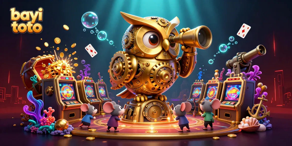 Engage with bayi toto through vibrant casino visuals of gold coins, slot machines, and colorful gems.