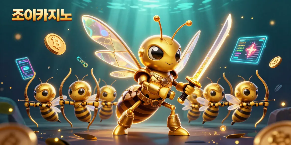 Play at 조이카지노 with exciting 3D scenes featuring vibrant casino-themed characters and crypto elements.