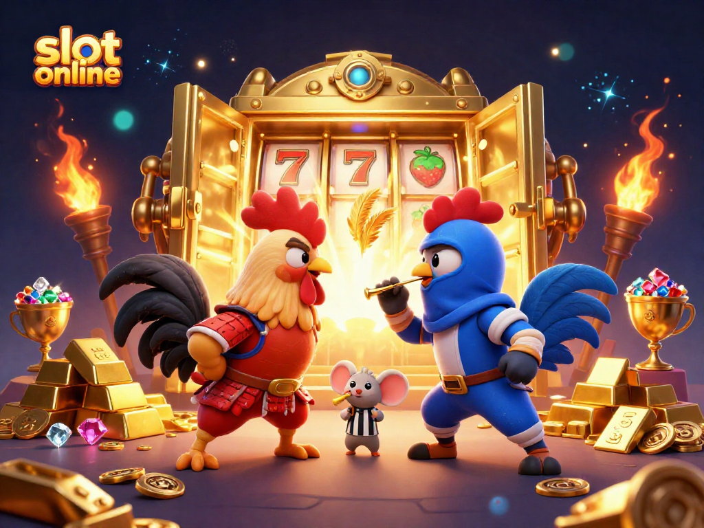 Engage in thrilling slot online adventures with dynamic fighting roosters and sparkling treasures.