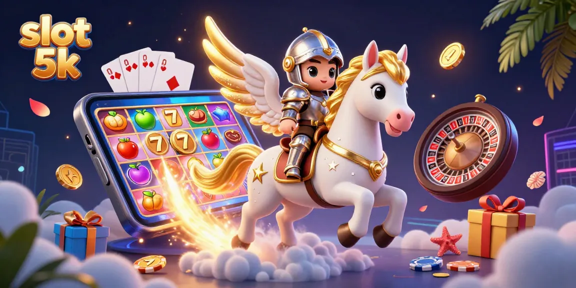 Mainkan slot 5k dengan pemandangan menarik, koin emas dan simbol keberuntungan melihat layar game.