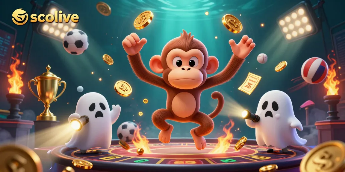 Socolive offers thrilling insights and real-time betting experience as cartoon monkey juggles wealth.