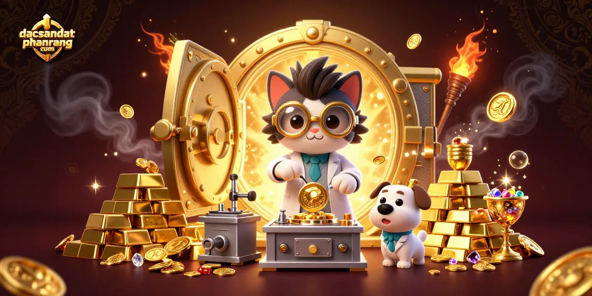 Experience excitement at dacsandatphanrang com with a vibrant casino scene featuring gold coins, treasure, and captivating characters.