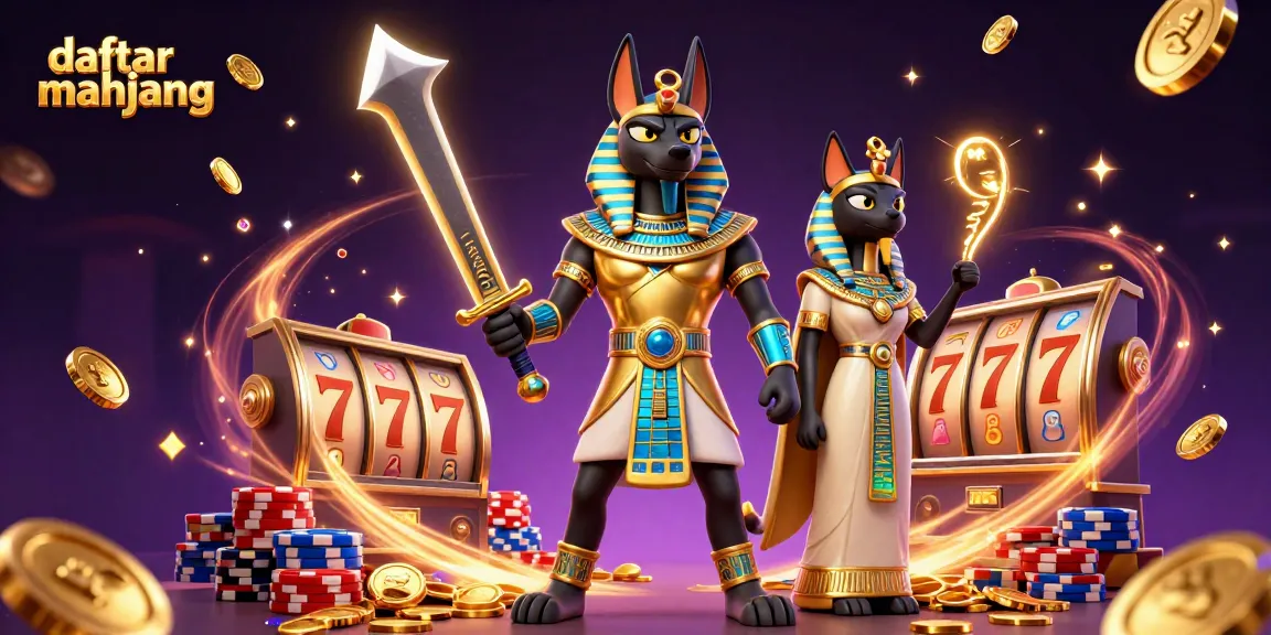 Play daftar mahjong and experience thrilling slot action with Anubis and Bastet amid dynamic casino elements.
