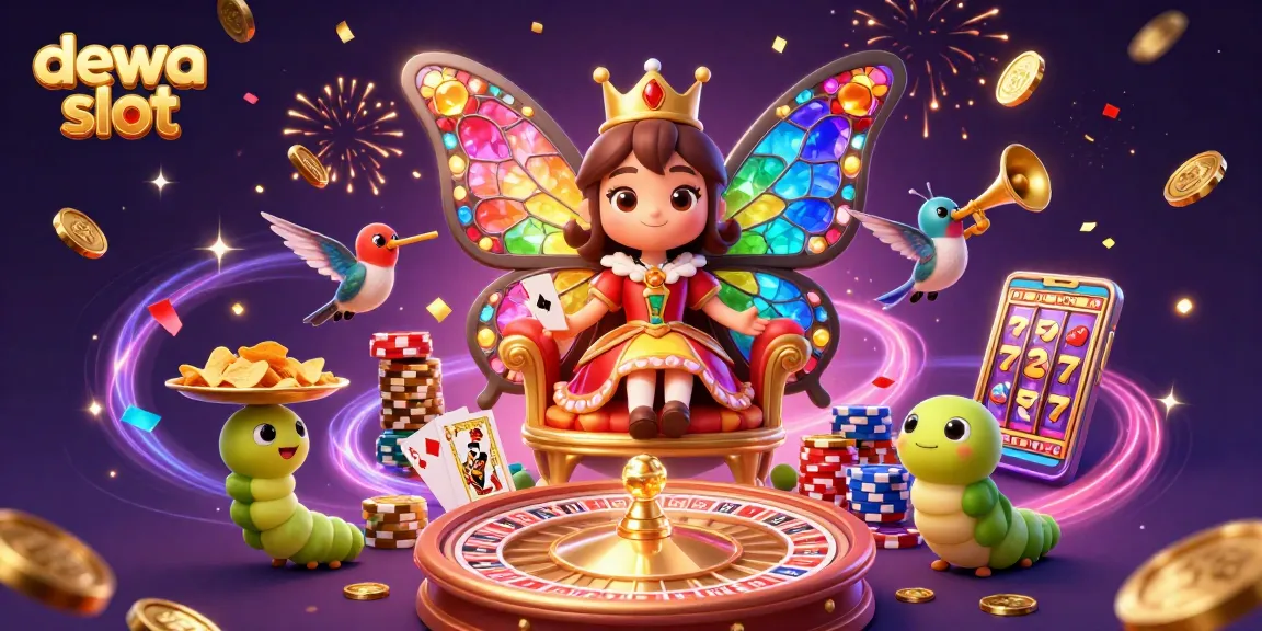 Menggandakan pengalaman bermain di dewa slot dengan ilustrasi 3D berwarna-warni yang menampilkan elemen kasino dan keberuntungan.
