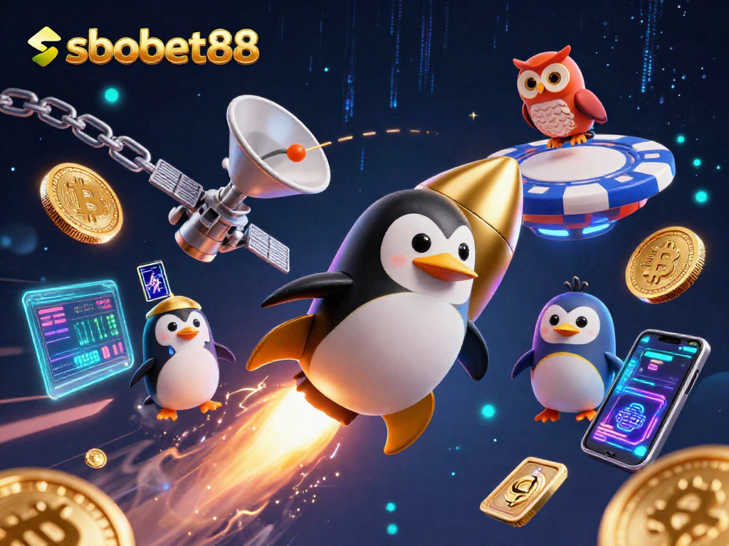Bet on sbobet88 while the golden penguin streaks through space towards casino riches.