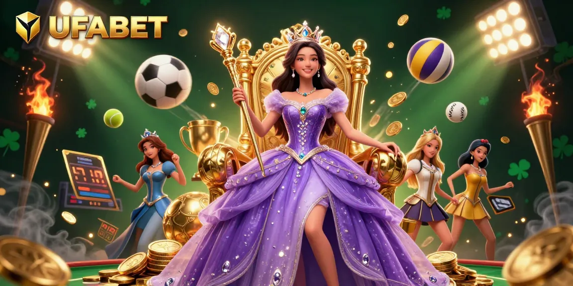 Bet on UFABET with stunning visuals of sports elements and a regal casino scene.