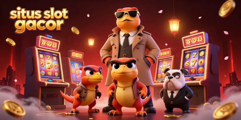 Experience the thrill of situs slot gacor with cartoony raptors trying to enter a VIP lounge.