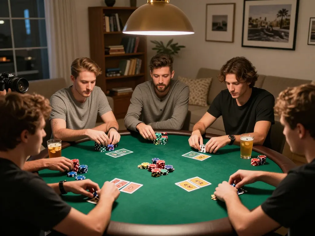 Togel Singapore card players engaged in an intense poker game during a friendly gathering.