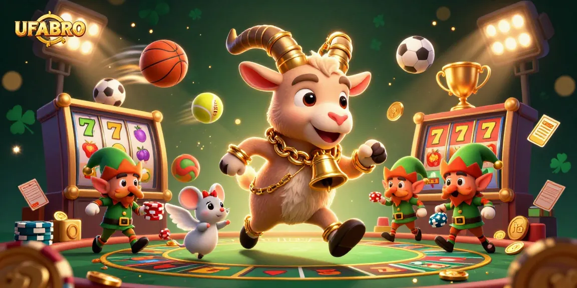 Experience the excitement of UFABRO with dynamic slot games, animated characters, and festive casino elements.