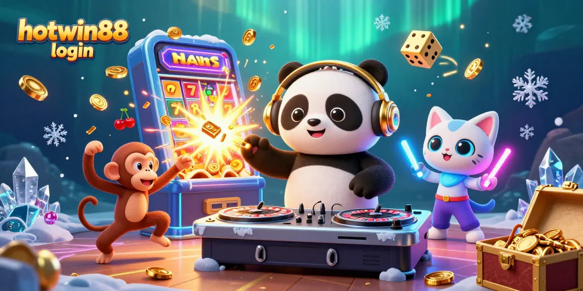 Spin to win with the hotwin88 login, featuring vibrant 3D casino characters in a dynamic scene.