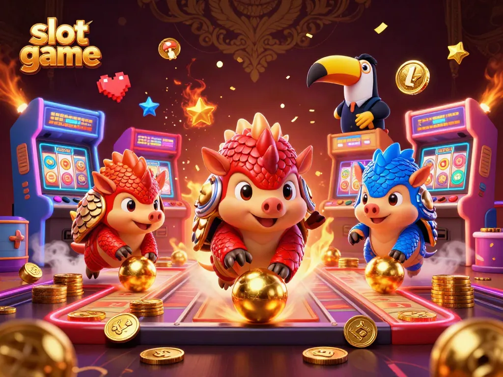 Permainan slot game dengan pangolin bertanding di mesin slot yang penuh warna dan simbol keberuntungan