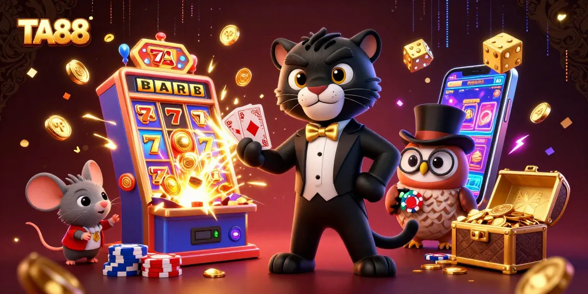 Engage with TA88 as the stylish panther deals cards amidst a jackpot explosion in this dynamic casino scene.