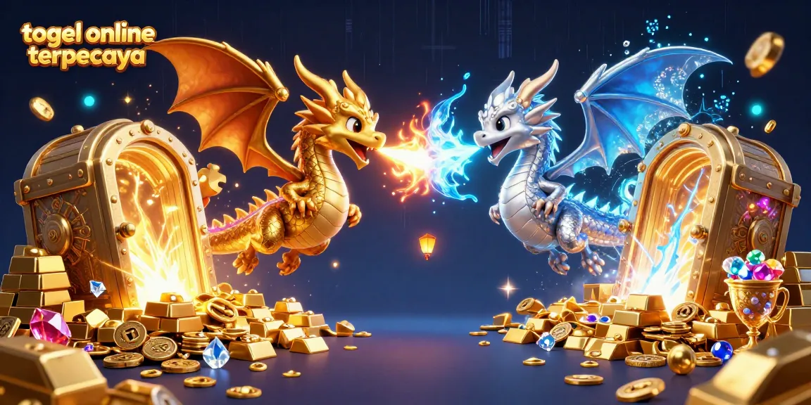 Experience the best in togel online terpercaya with dynamic fire and ice dragons amidst treasure.