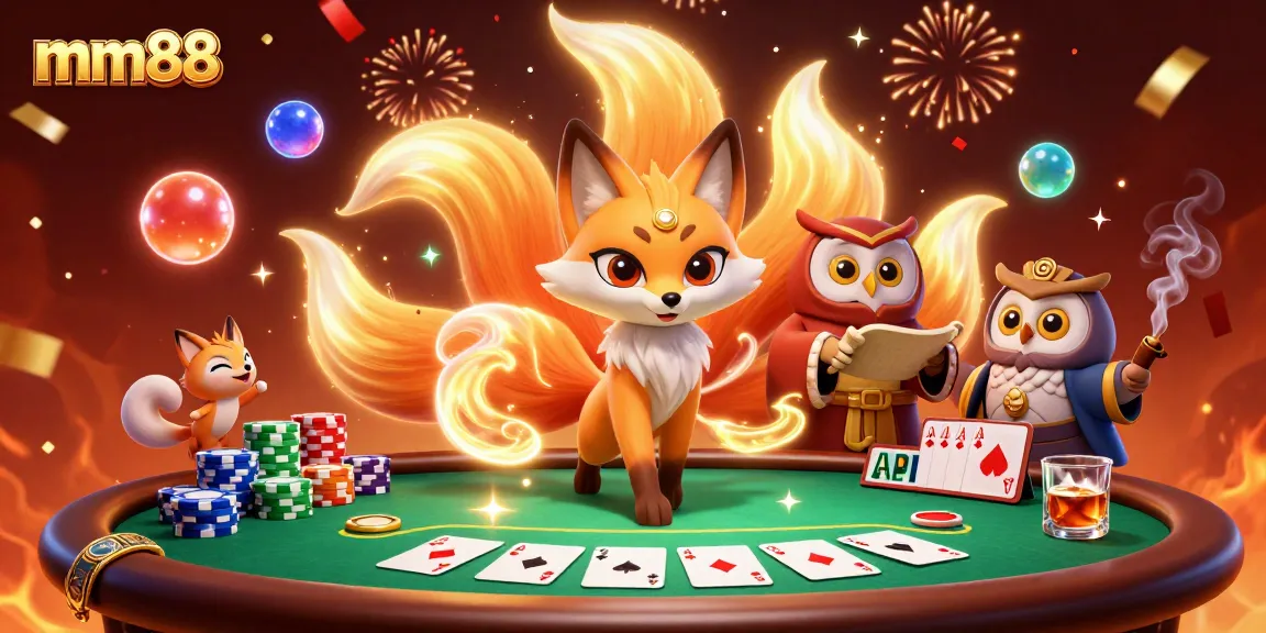 Experience magical gaming with mm88's vibrant 3D casino illustration featuring poker action.