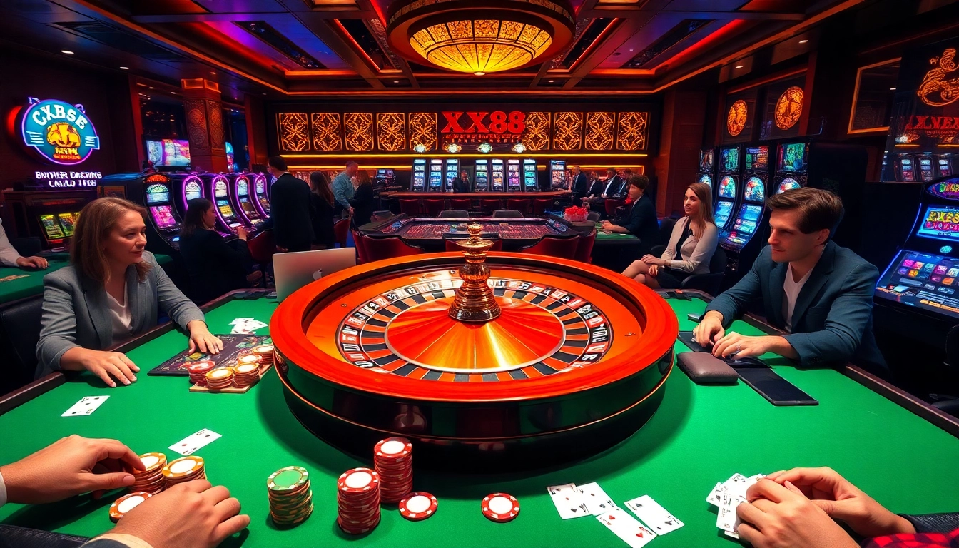 Players engaging at a lively casino featuring the thrilling ambiance of XX88 games.