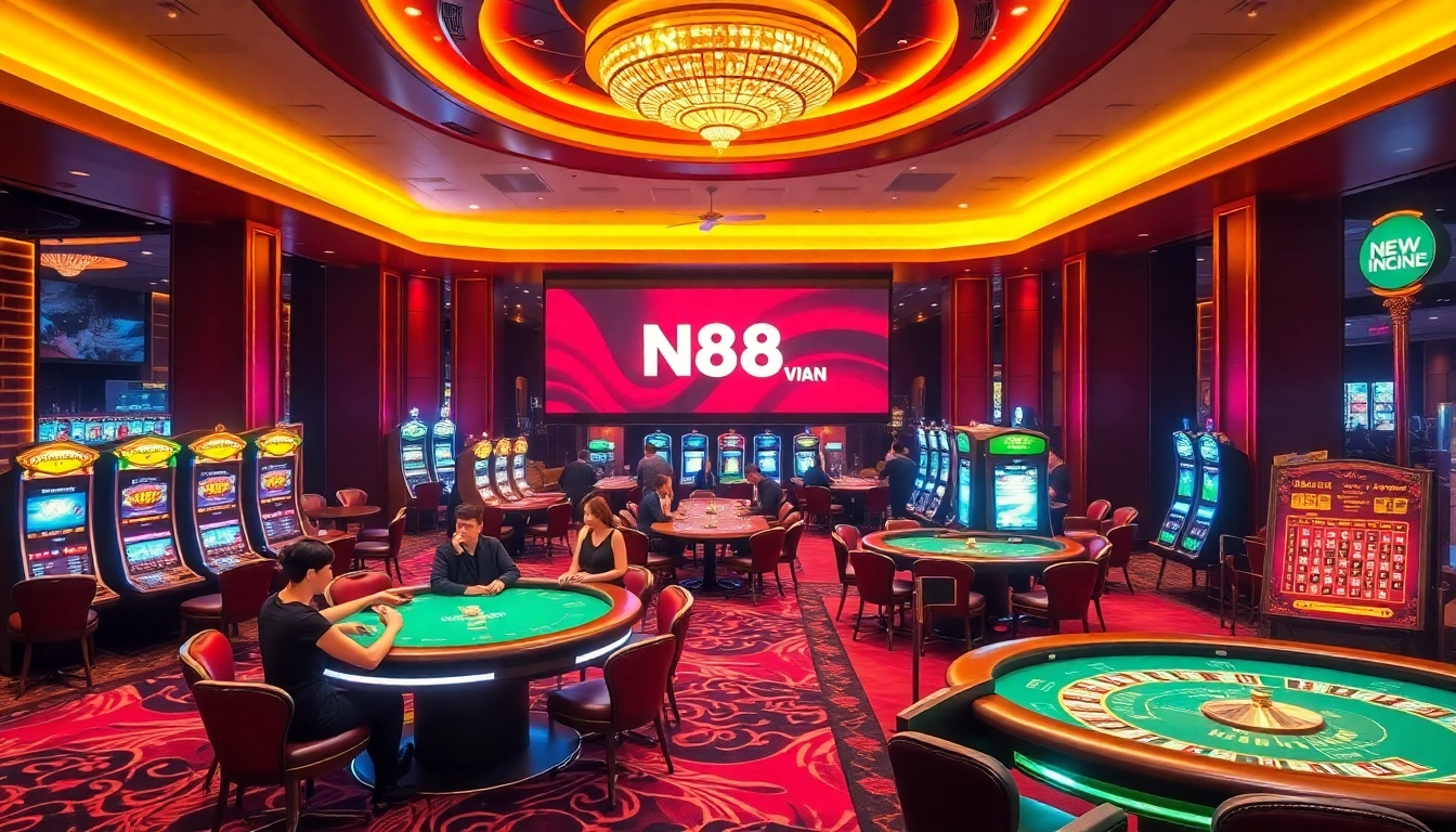 Players enjoying games at a luxurious casino promoting https://nh88vn.com/ for exciting betting options.