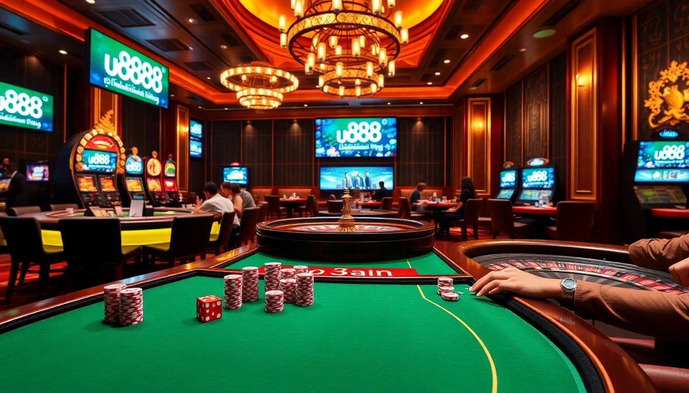 Experience thrilling gameplay at u888 with luxurious casino tables and vibrant slot machines.