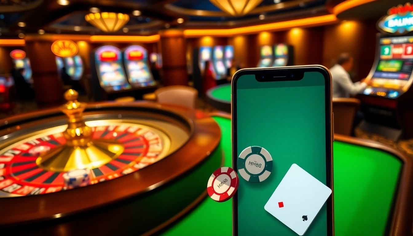 Engage with thrilling MM88 link gameplay at a vibrant casino table with chips and cards.