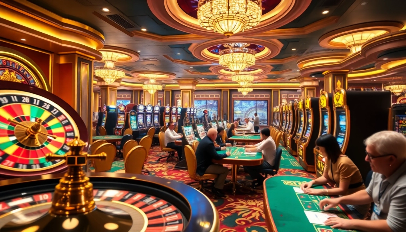 Players enjoying high-stakes games in a vibrant atmosphere at https://go88vn.id/ casino, celebrating wins.