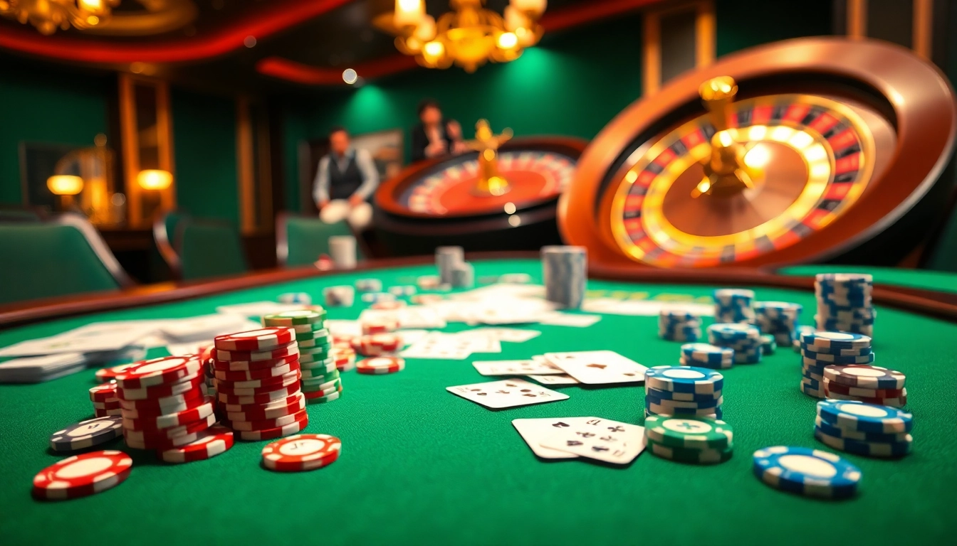 Engage in thrilling games at go 88 com with vibrant poker chips and cards in a luxurious setting.